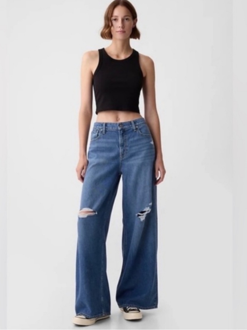 GAP Baggy Mid Rise Ultra Soft Jeans Distressed Size 28/6T NWT